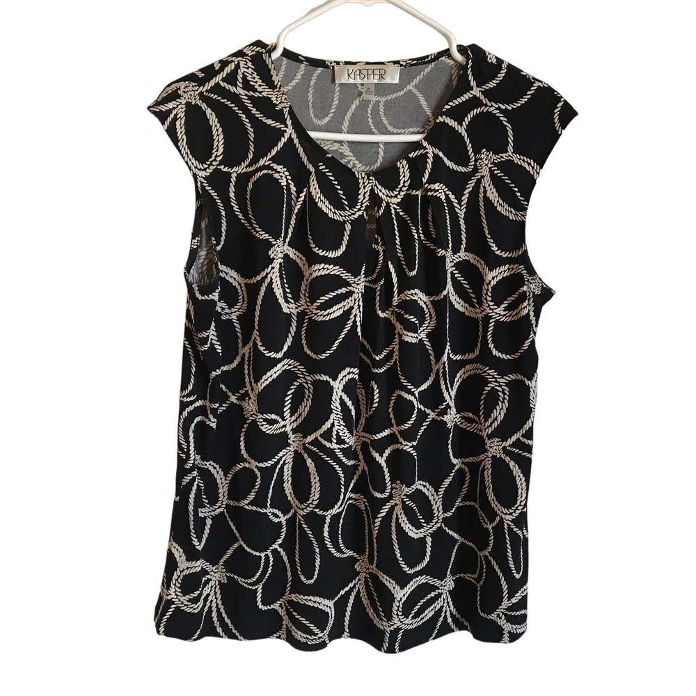 Preowned Kasper Women's Cap Sleep Floral Rope Knit Top with Puff‎ Size PL